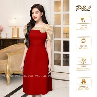 Váy Đầm Dự Tiệc Trung Niên BigSize Đi Cưới Thiết Kế Cao Cấp Đầm Đi Tiệc Xòe Cổ Vuông Tay Orazan PL51