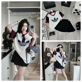 [ 𝐅𝐑𝐄𝐄 𝐒𝐇𝐈𝐏 ] Set áo  cổ tim phối sọc đỏ mix cv xếp ly Vải mì nỉ QC dày đẹp, phối màu chạy rót chuẩn mẫu