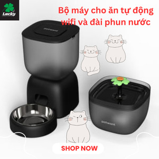 🍀BỘ ĐÔI MÁY CHO ĂN TỰ ĐỘNG WIFI 3L VÀ  MÁY LỌC NƯỚC 2L/ A SET WITH WIFI FEEDER 3L AND WATER FOUTAIN 2L⛲🥗