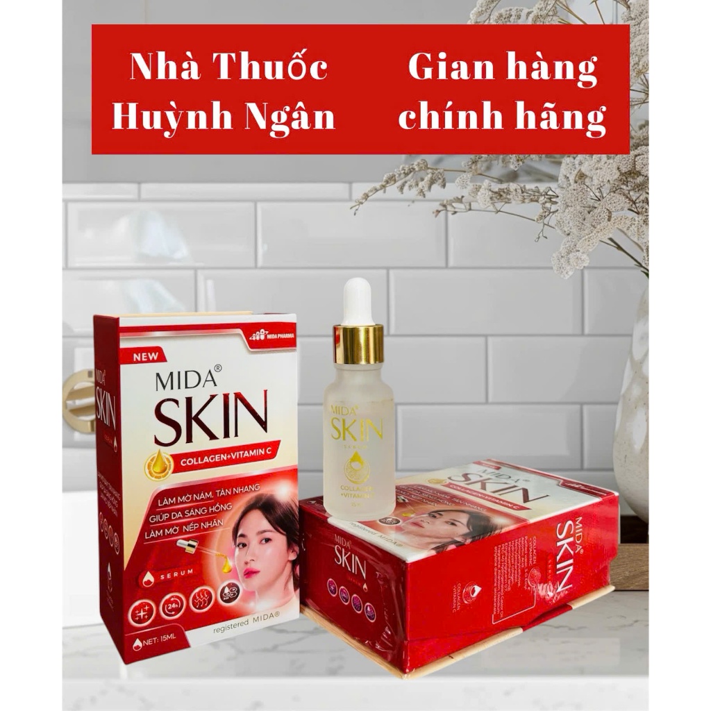 Serum COLLAGEN+VTM C MiDA SKIN - Làm mờ nám, tàn nhang, giúp da sáng hồng, mờ nếp nhăn (chai 15ml)