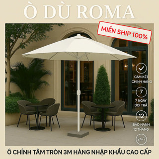 Ô dù chính tâm tròn 3m BẢN CAO CẤP đóng mở bằng tay quay 360 độ  thích hợp cho quán cà phê, sân vườn bảo hành 1 năm