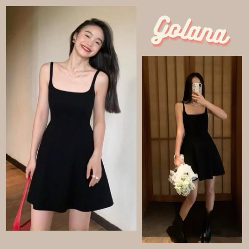 Đầm 2 dây nữ dáng sporty xoè năng động, Váy Đen xoè (Có bigsize)