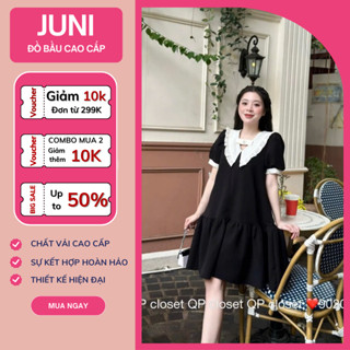  Váy bầu đầm bầu babydoll JUNI thiết kế cổ bèo xinh xắn tay ngắn thời trang phong cách tiểu thư 