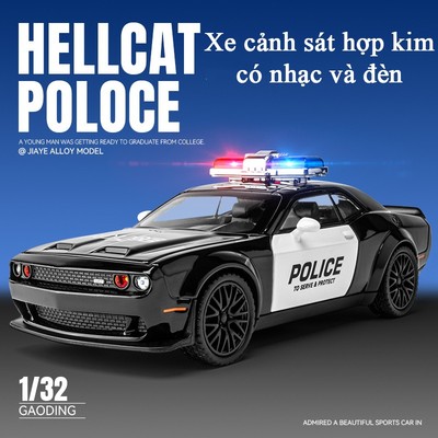 Đồ chơi xe cảnh sát Hell Cat KAVY bằng hợp kim có nhạc và đèn chạy cót kèm chân đế trang trí
