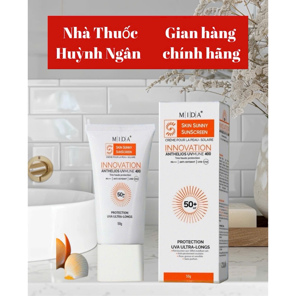 Kem chống nắng nâng tone SPF 50+ MiDA SKIN SUNNY SUNSREEN (Tuýp 50g)