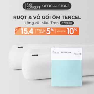 Combo Ruột Gối và Vỏ Gối ôm lụa Tencel 60s cao cấp AOICONCEPT size 37x100cm màu trơn Hỗ trợ giấc ngủ tự nhiên