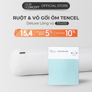 Combo Ruột Gối Ôm Deluxe Lông Vũ và Vỏ Gối ôm lụa Tencel 60s cao cấp AOICONCEPT size 37x100cm màu trơn [LIVE]