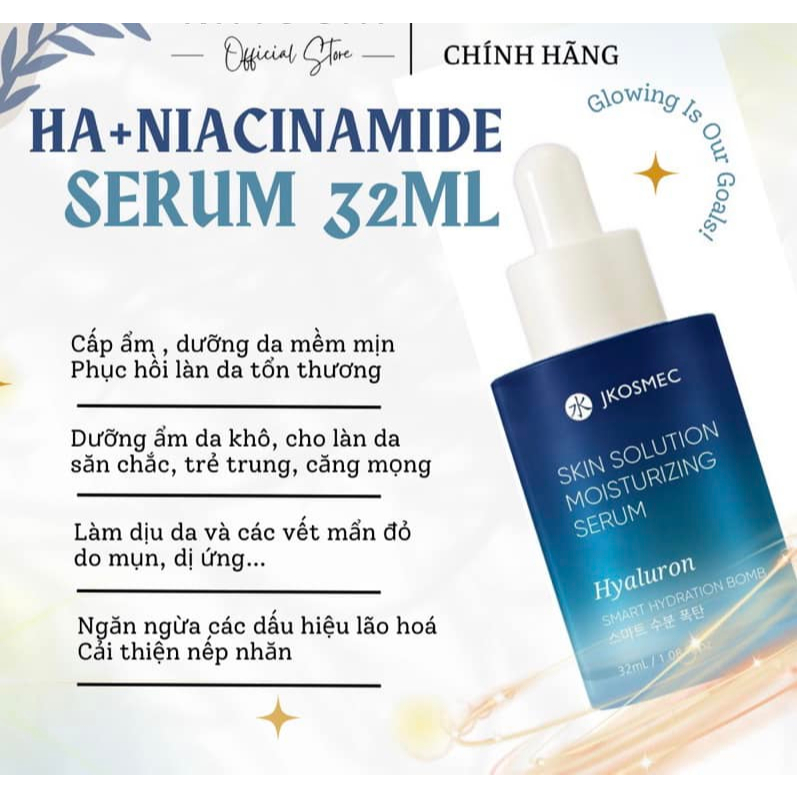 Tinh chất Serum Jkosmec Hyaluronic Niacinamide cấp ẩm da khô, phục hồi tổn thương da 32ml Hàn Quốc