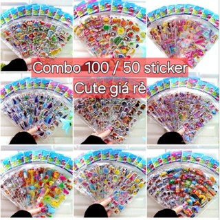  combo 100 sticker 50 sticker hình dán 3D nổi trang trí quà tặng đồ chơi cho bé 