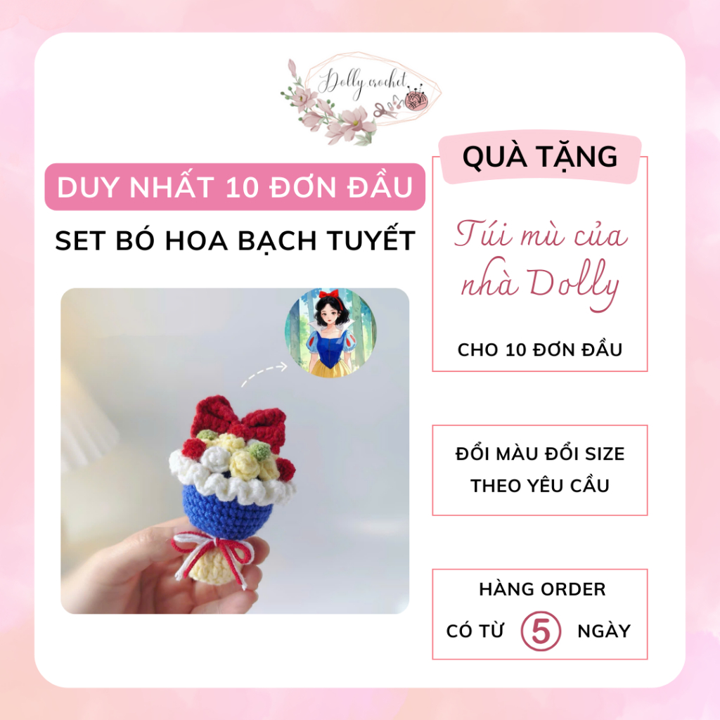 Dolly crochet - Set bó hoa Bạch Tuyết