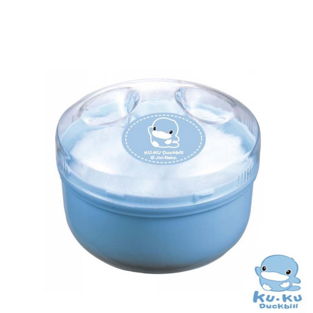 Bông chấm phấn rôm Kuku. Hộp đựng phấn rơm KU.KU Duckbill ku5304 sợi bông mềm mại 7 x 8 cm