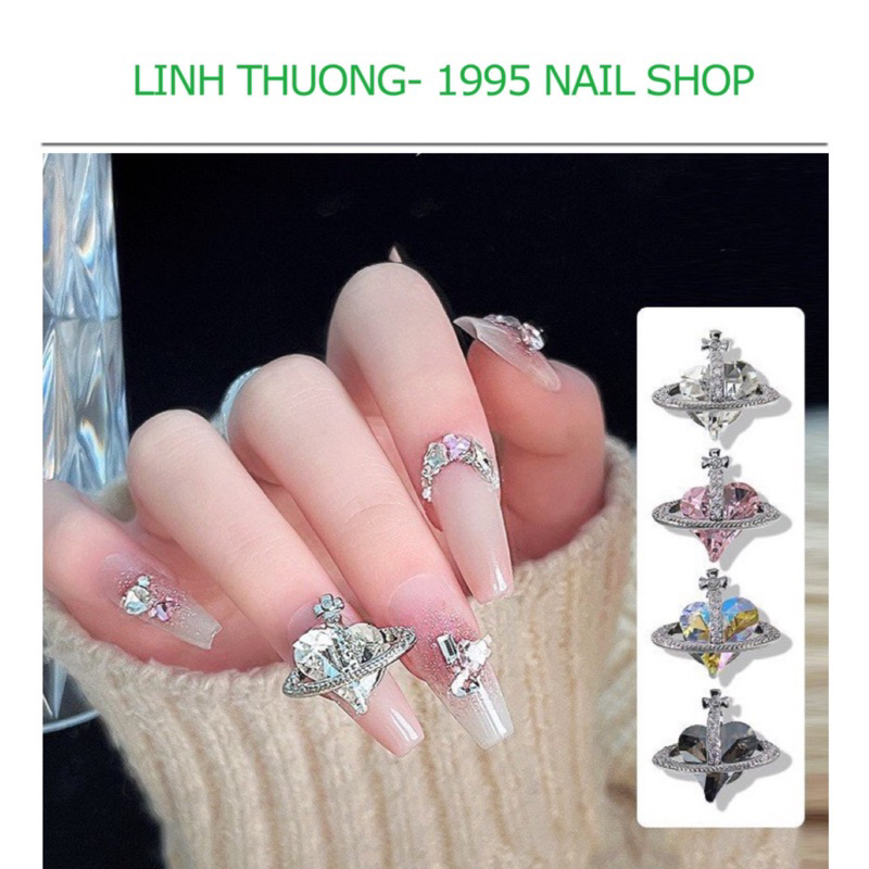 Charm địa cầu đá trái tim đính móng siêu xinh( charm to),đính nail
