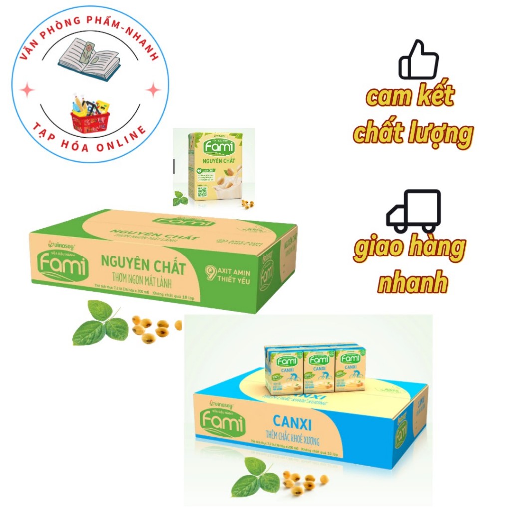 Thùng 36 hộp x 200ml sữa đậu nành Fami nguyên chất, Fami Canxi
