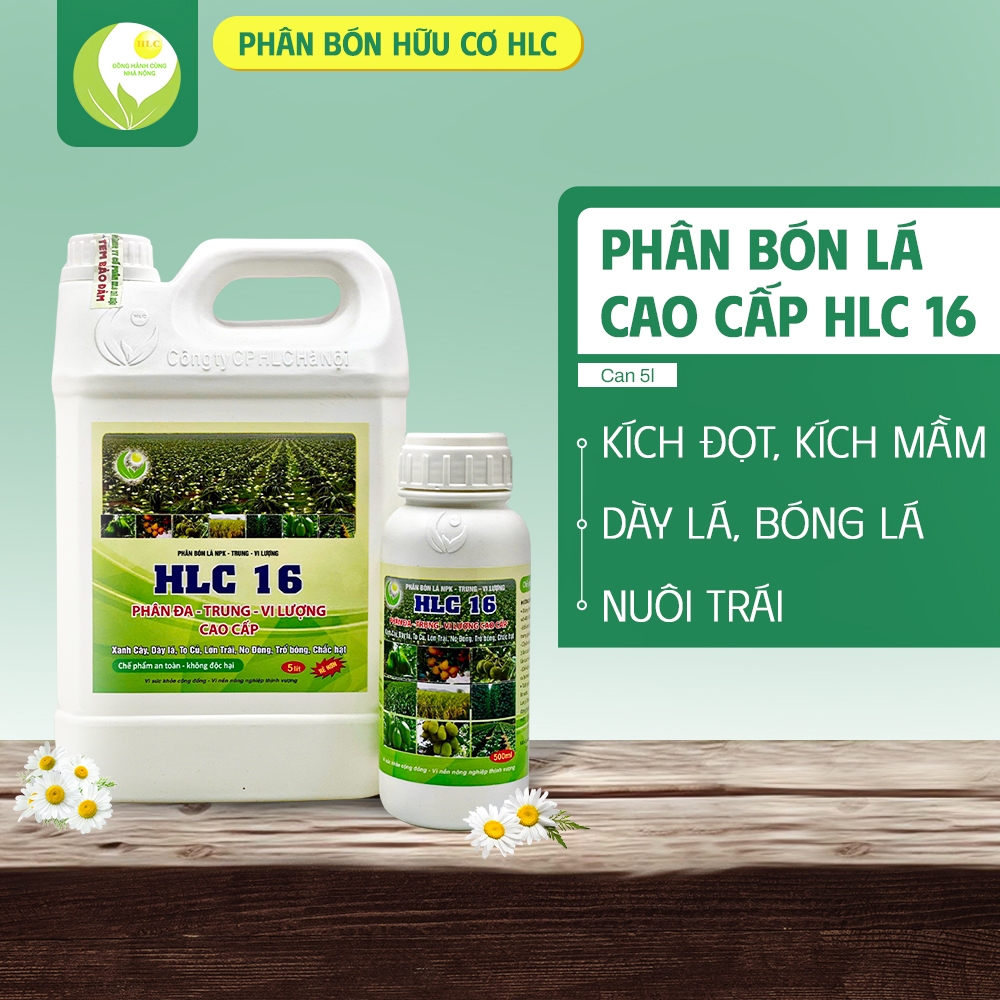 PHÂN BÓN HỮU CƠ CAO CẤP HLC 16- KÍCH ĐỌT, KÍCH MẦM, BUNG CHỒI, DƯỠNG TRÁI - Can 5 LÍT