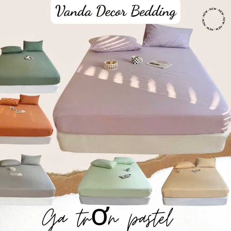 Ga giường cotton Vanda bedding màu trơn pastel đủ mọi size nệm 1m2x2m 1m6x2m 1m8x2m 2mx2m2