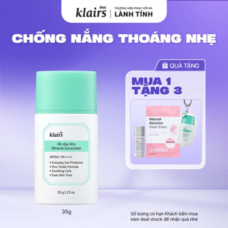 Kem chống nắng Dear, Klairs All-day Airy Mineral Sunscreen SPF50+ PA++++ 35g