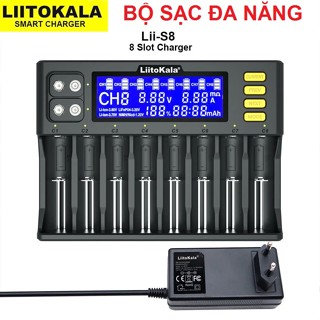  Bộ sạc pin 8 khe Liitokala Lii-S8 Li-Ion 3.7v Nimh 1.2v Li-Fepo4 3.2v dành cho pin 9V 18650 26650 21700 26700 AA AAA... 