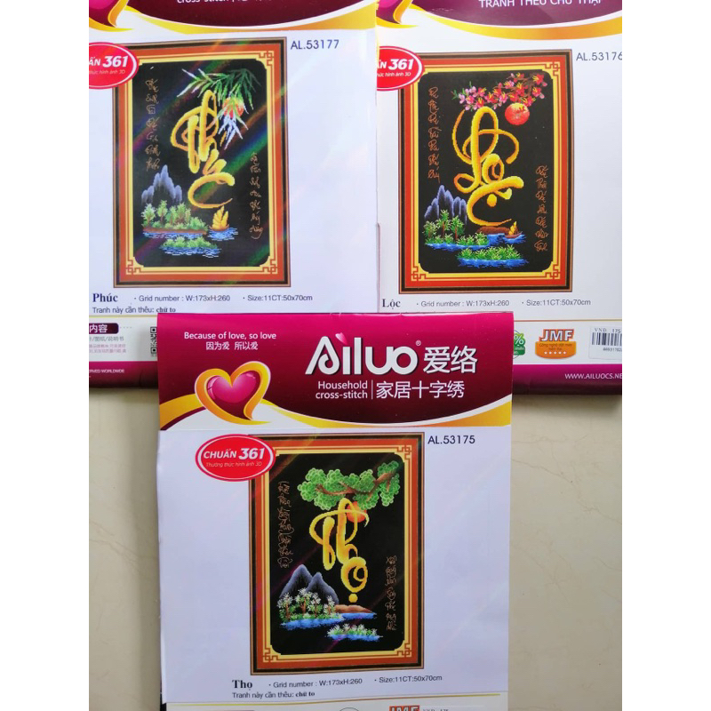 Tranh thêu chữ Phúc Lộc tho 53175-53176-53177