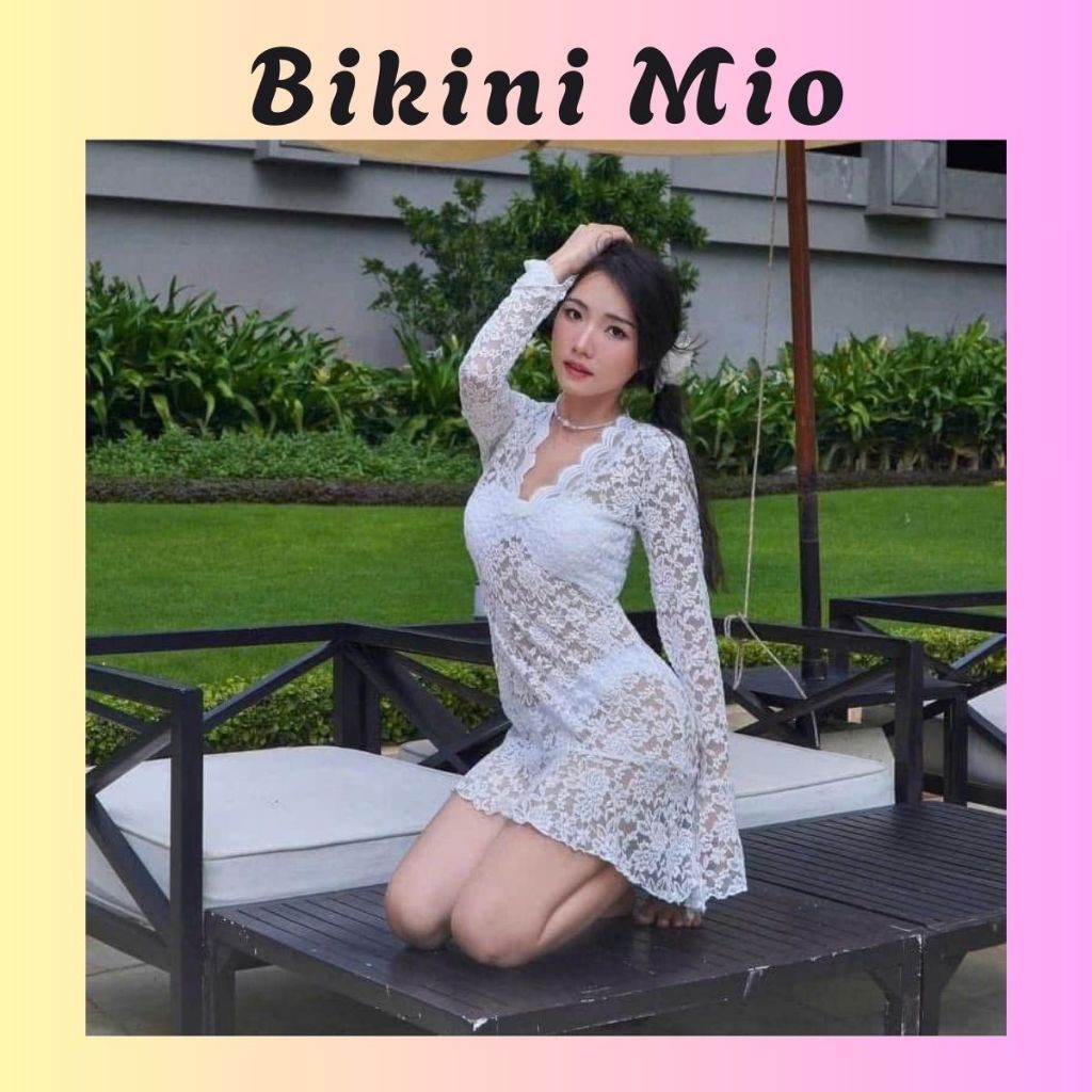 Bikini Mio Set Bikini Ren 3 Mảnh Phối Ren Mềm Co Giãn Xuyên Thấu Sexy Tôn Dáng