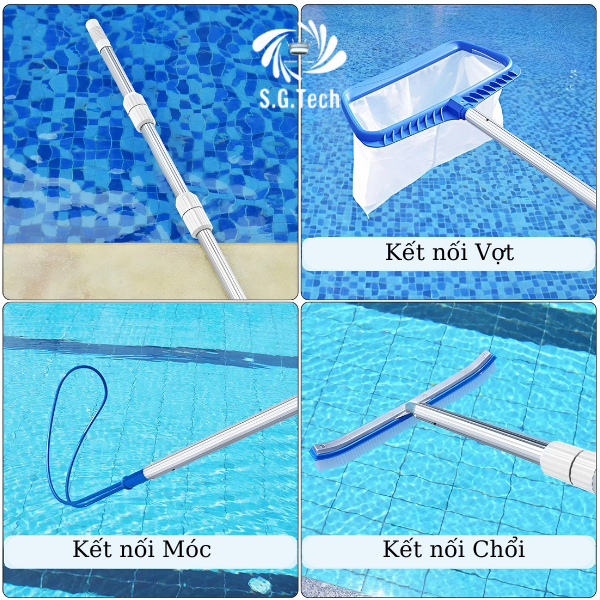 Sào nhôm 5m, 7m, 9m vệ sinh hồ bơi, Thiết bị vệ sinh hồ bơi - kết nối Bàn hút vệ sinh hồ bơi, bàn hú