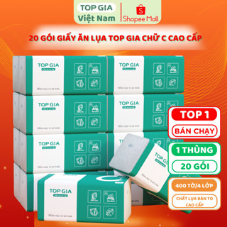 Thùng 20 gói giấy ăn rút lụa gói lớn Top Gia gói 100 tờ rút 4 lớp siêu dai và không bị bụi giấy
