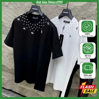 Áo Thun Nam Đính Đá Ngôi Sao Quanh Cổ, Chất Cotton Mát Mẻ Mùa Hè, Boy Phố