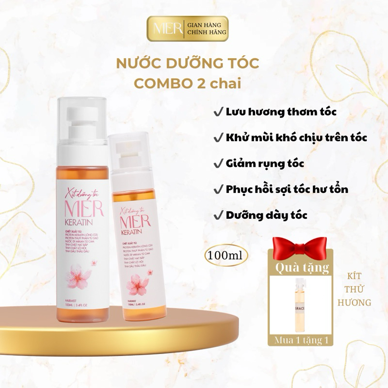 Combo 2 chai xịt dưỡng tóc MER Keratin dưỡng tóc dày mượt, giảm rụng và hỗ trợ phục hồi tóc 100ml