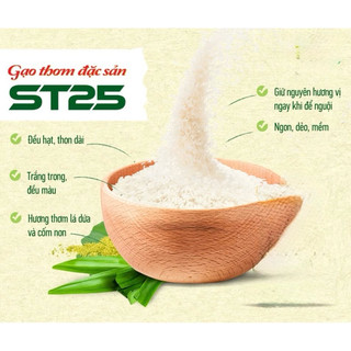 Gạo ST25 (Dẻo mềm, Ngọt cơm, Thơm nhiều). Bao 5kg.