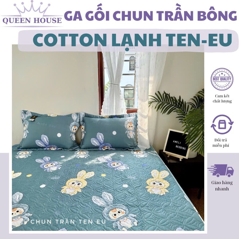 Set ga gối chun trần bông AMELI chất cotton lạnh Ten-eu siêu mềm mát, thấm hút tốt. Cho đệm dày tới 