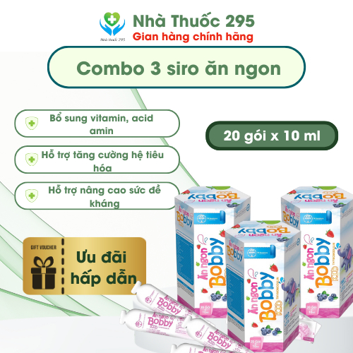 Combo 3 hộp Siro Bobby Kid TW Hanopharco hỗ trợ tăng sức đề kháng hệ tiêu hóa giúp ăn ngon hộp 20 gó