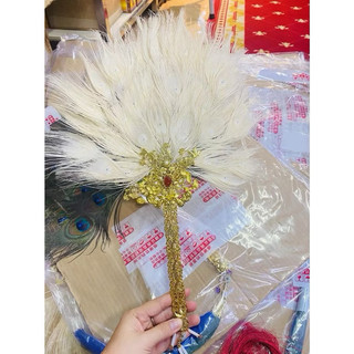 Quạt lông công - quạt quý nhân 48cm- trang trí phong thủy, hầu điện [PBMC]