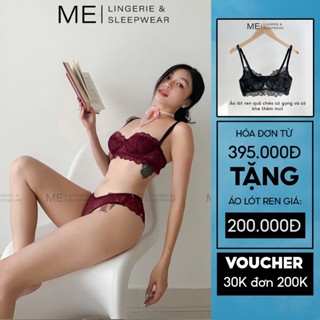 SOPHIE| Bộ Đồ Lót Ren Nữ Áo Cup Ngang Nửa Quả Nâng Ngực Quần Lót Cánh Tiên Gợi Cảm Đỏ Mận Me Me Lingerie