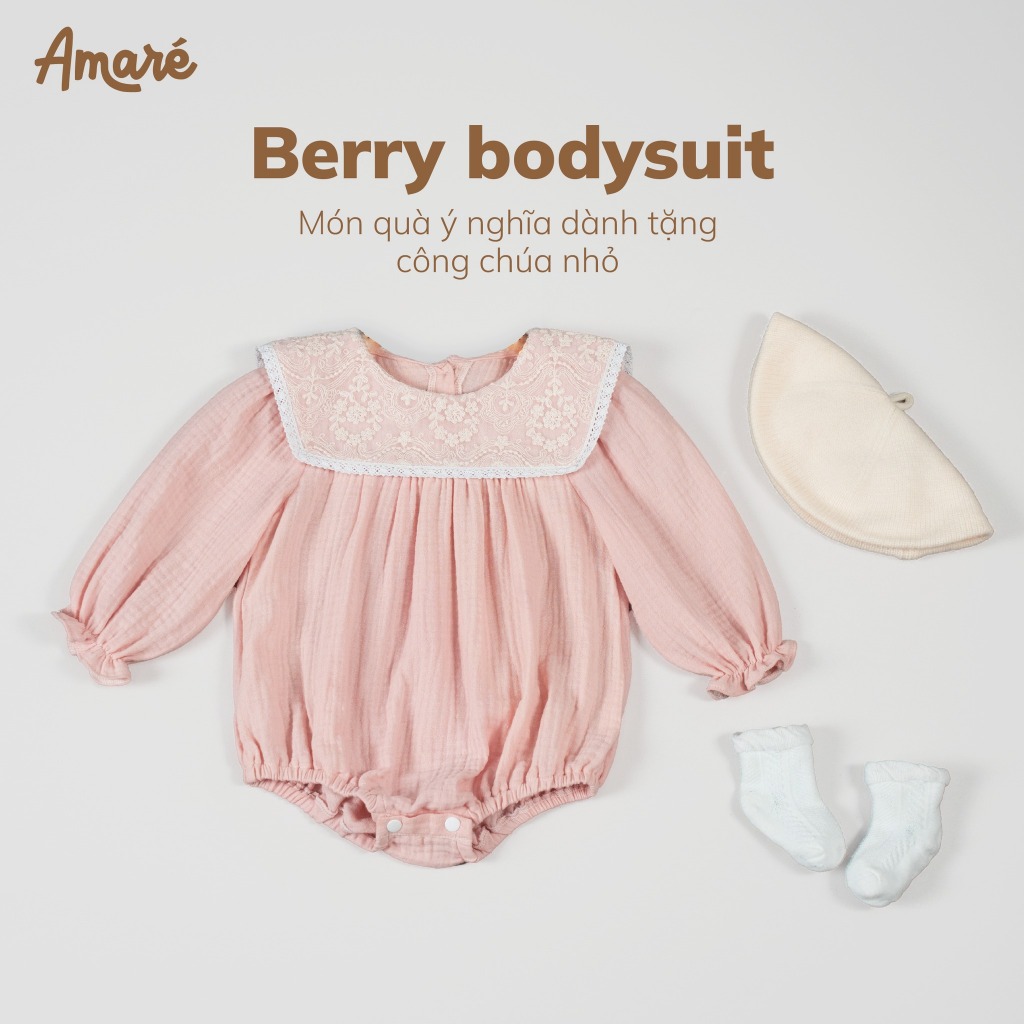 Body Suit cho bé gái (0M-3Y)BERRY BODYSUIT chất liệu vải xô đũi Muslin cổ vuông phối ren Tăng 1 size
