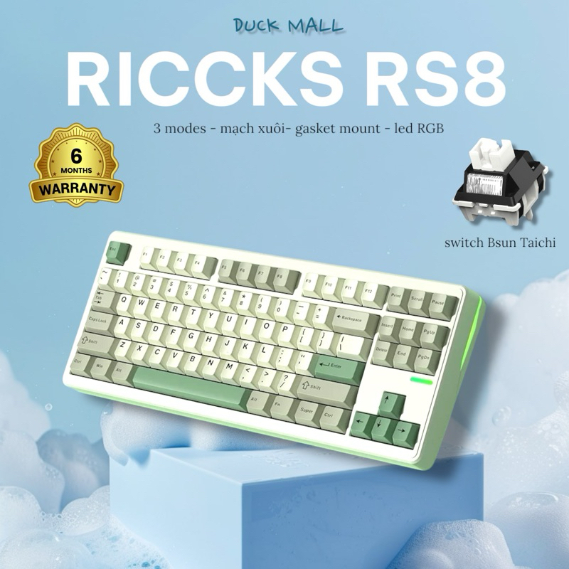 [BẢO HÀNH 6 THÁNG] Bàn phím cơ Riccks Rs8 3 Modes | Mạch Xuôi | Keymap VIA