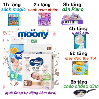 [QUÀ TỪ 1 BỊCH] Bỉm Moony xanh tiêu chuẩn/cộng miếng/natural dán/quầnNB82/S76/M58/L54/L44/XL38/XXL26