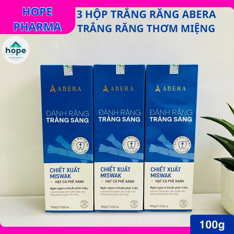 3 Hộp Men Trắng Răng Abera – Hỗ Trợ Làm Sạch Răng Miệng Tự Nhiên- Hộp 100g