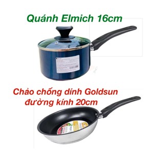 Quánh chống dính Elmich 16cm/ Chảo Goldsun đường kính 20cm hợp kim nhôm nguyên chất đáy từ dùng dc bếp điện tử