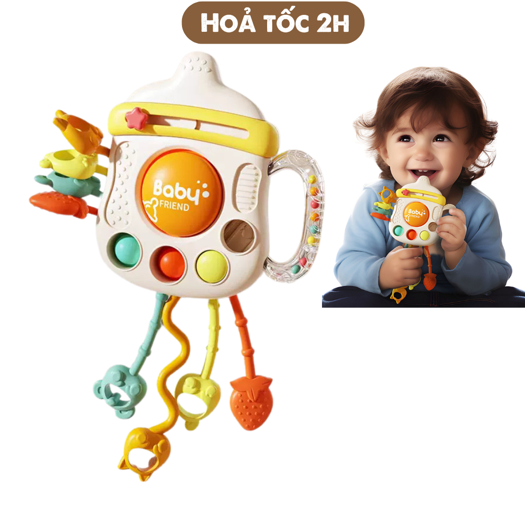 Đồ chơi gặm nướu kéo dây đa năng cho bé , giảm ngứa nướu, kích thích vận động tinh