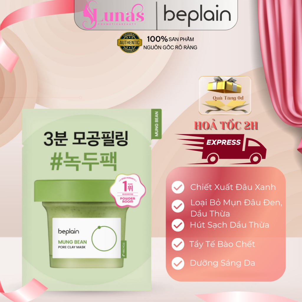 Size Mini 12ml Mặt Nạ Đất Sét Đậu Xanh Beplain Mung Bean Pore Clay Mask Size Mini 12ml Hàn Quốc