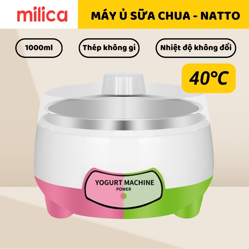Máy làm sữa chua, máy ủ natto gia dụng MILICA bằng thép không gỉ dung tích 1 lít hoàn toàn tự động