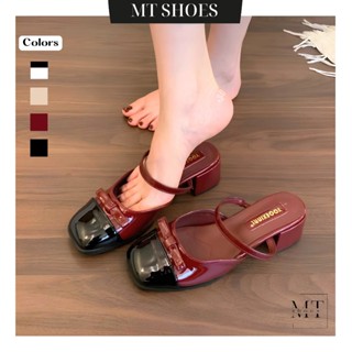  Guốc Nữ Dép Sục Sabo Đính Nơ Tiểu Thư Đế Vuông Cao 5cm Da Bóng Mềm Form Chuẩn Đẹp MT Shoes GN081 