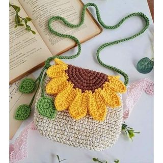  Túi len handmade đeo chéo nấp hình hoa hướng dương 