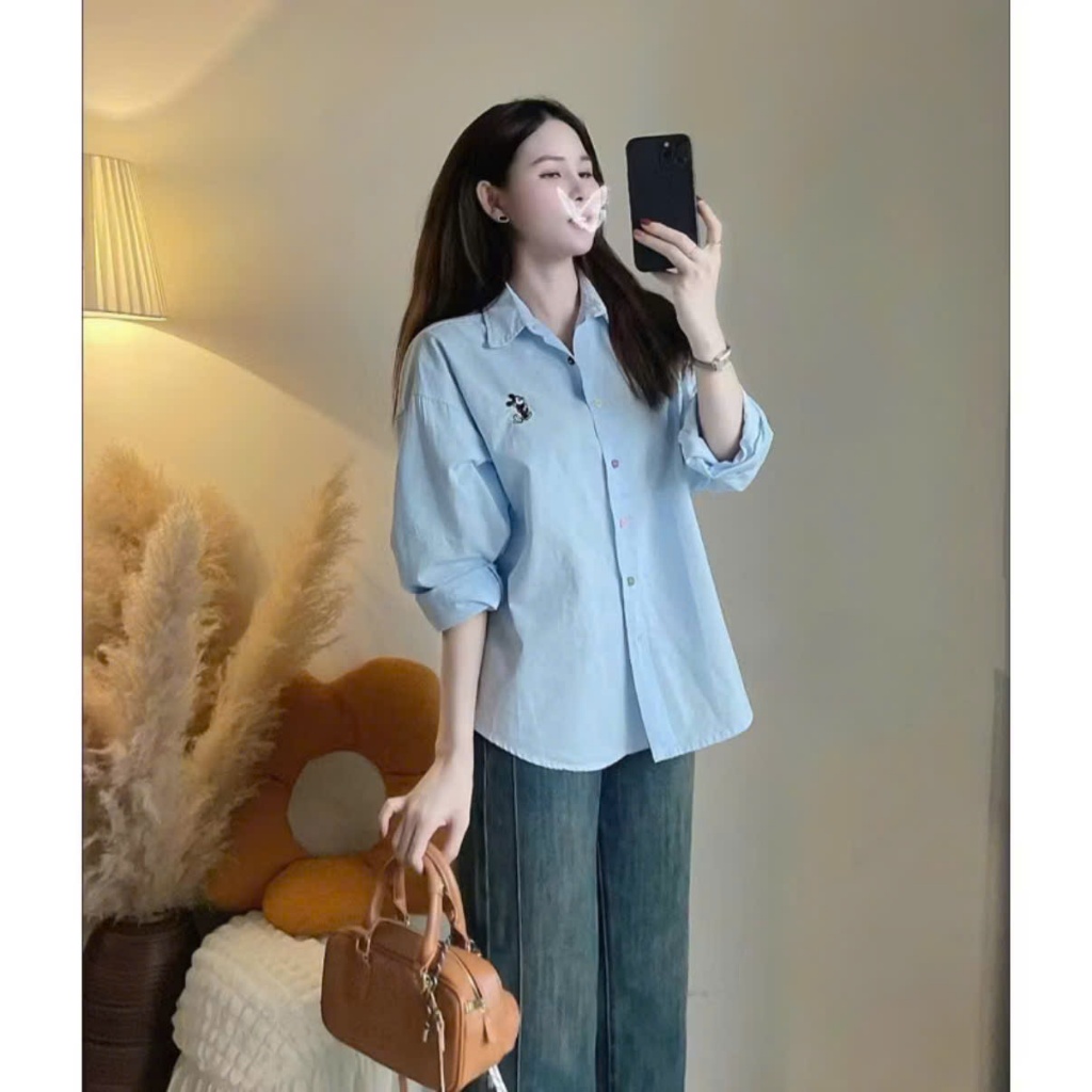 Áo Sơmi Thô Thêu MICKEY Cúc Sắc Màu hàng QC-dành cho Nữ | BigBuy360 - bigbuy360.vn