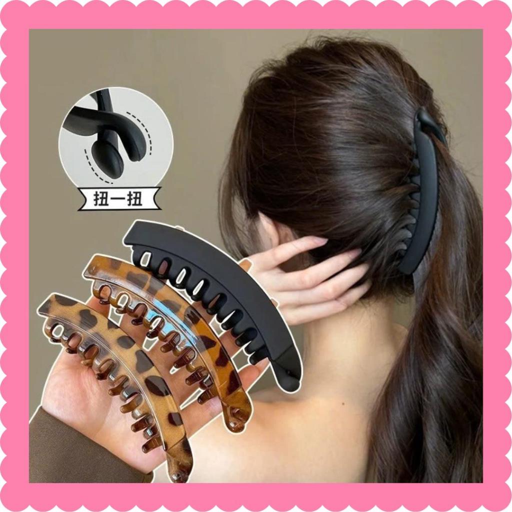 Kẹp Tóc Banana Kẹp Tóc Chuối Retro Da Báo Cho Nữ Đuôi Ngựa Xoắn Dọc K87