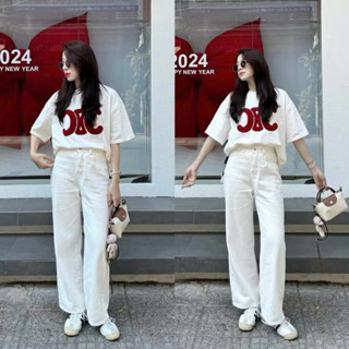   BẢN THƯỜNG và NẤM LÙN  Quần Jeans Suông Trắng Cạp Cao Chất Jeans Mềm Đứng From Dễ Mix Đồ 