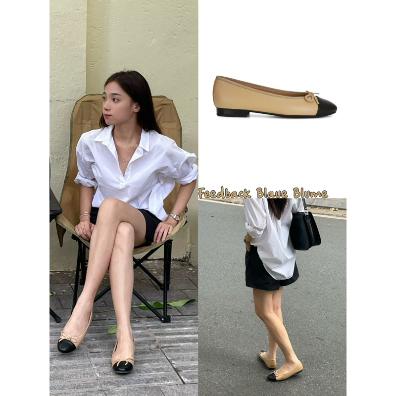𝐁𝐥𝐚𝐮𝐞𝐁𝐥𝐮𝐦𝐞🦋(Sẵn lẻ size) (Form to lùi 1 sz) Giày bệt nơ dupe C.N đơn giản