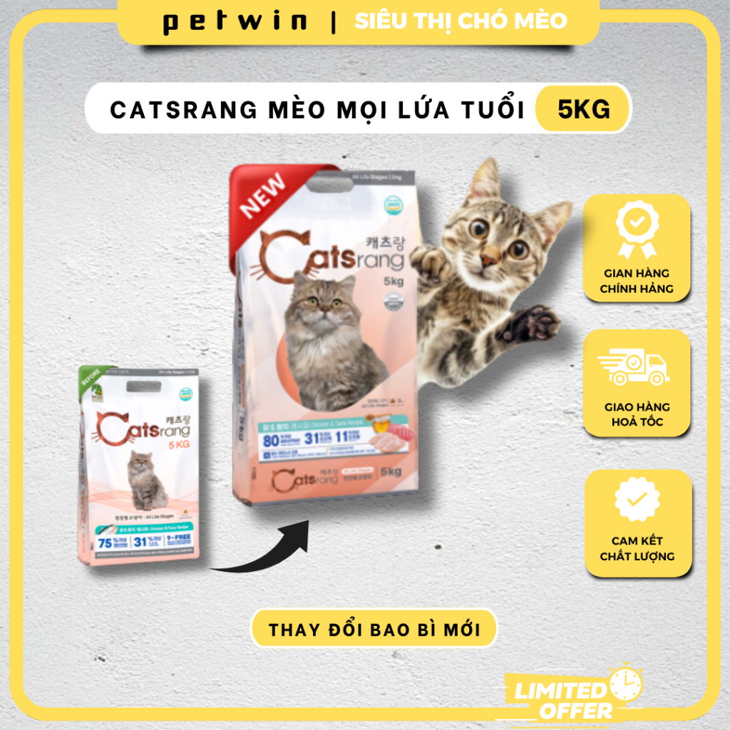 Thức ăn Hạt Catsrang 5kg, Thức Ăn Mèo 5kg Giá Rẻ, Hạt Mèo Catsrang Mọi Lứa Tuổi