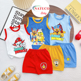 Bộ Quần Áo Bé Trai NATUCO, Chất Cotton Mềm Mát, In Hình Chó Cứu Hộ Cho Bé 8-27kg Mặc Hè BL-002