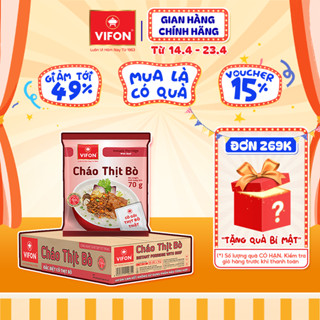 Thùng 50 gói Cháo Thịt Bò/ Thịt Bằm/ Sườn/ Trứng Muối/ Nấm Đông Cô VIFON có Gói Thịt Thật  70gr / Gói