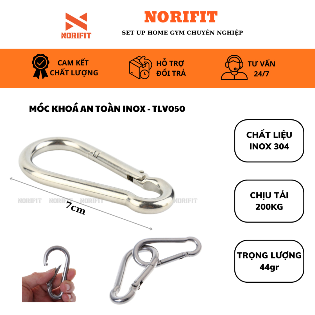 Móc Khóa An Toàn Móc Inox 304 Móc Nối Dụng Cụ Cáp Tập Gym Móc Khóa Cài Giàn Tạ Kéo Xô TLV050
